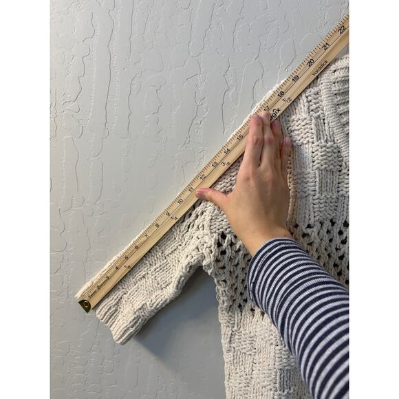 Anthropologie Moth Sz M Chenille Sweater Chunky Cropped Beige Boho Open Knit - Picture 4 of 7